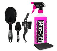 Muc-Off Nano Tech Bike Cleaner 1L & 3 Premium Bike Brush Set | Includes Soft Washing, Claw & Detailing Brush | Fast-Acting 1L Bike Wash | Safe on Carbon Fibre, Paintwork & All Bikes