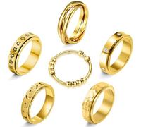 MUCAL Fidget Rings for Anxiety 8pcs Stainless Steel Spinner Ring Anti Anxiety Ring Spinning Moon Star Cool Stress Relieveing Rings for Women Men, 8 UK, Fidget ring, No Gemstone