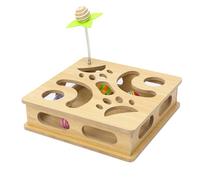 MUCAOL Interactive Wooden Cat Puzzle Toy Box Indoor Hunting Play Toy to Stimulate Your Cat’s Energy and Instincts (Burlywood)