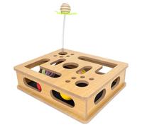 MUCAOL Interactive Wooden Cat Scratch Puzzle Enrichment Box,Cat Toys for Indoor Cats, Features Built in Sandpaper to Help Trim Claws During Play. (Burlywood Color)