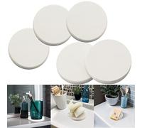 Mucco Water Absorbing Stone Tray for Sink, Water Absorbent Diatomite Coasters, Premium Diatomaceous Earth Soap Holder Dish，Fast Drying Stone Sink Tray for Hand soap & Cups & Drinks Bottles (5 White)
