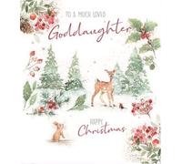 Much Loved Goddaughter Artistic Christmas Card From Cherry Orchard - Cute Deer, Rabbit and Robin in the Snow - Flitter Finish