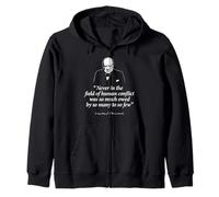 Much Owed By So Many To So Few Winston Churchill White Print Zip Hoodie