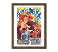 Mucha Beers Meuse Nouveau Advert Artwork Framed Wall Art Print 18X24 Inch