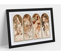 Mucha Four Seasons Art Nouveau Framed Wall Art Print Picture - A2 - Black Frame