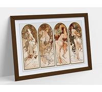 Mucha Four Seasons Art Nouveau Framed Wall Art Print Picture - A2 - Walnut Frame