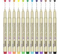 Muchcute 05 Micro Fineliner Drawing Art Pen,12 Colors 0.45mm No Bleed Bible