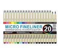 Muchcute Micro Fineliner Drawing Art Pens: 20 Set (12 Colors & 8 Black) Fine Line Waterproof Ink Artist Supplies Archival Inking Markers Sketch Outline Anime Manga Sketching Watercolor Zentangle Stuff