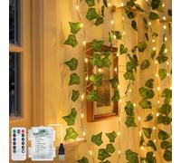 MUCHER 10M 100 LED Ivy Fairy Lights with Remote Fake Vines with Fairy Lights Battery/USB Operated 2in1 Artificial Ivy Garland for Home Kitchen Garden Office Wedding Wall Decor (10M)