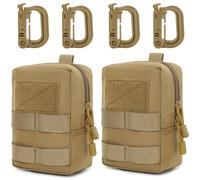 MUCHER 2 Pack EDC Pouch Molle Pouches Tactical Waist Bag Utility Waist Pack with 4 Hooks for Outdoor Hiking Hunting Camping Training (S, Khaki)