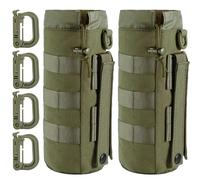 MUCHER 2 Pack Tactical Water Bottle Pouch Molle Bottle Holder Military Bottle Bag Bottle Container Carrier with 4 Hooks for Outdoor Hiking Hunting Camping Training (Green)