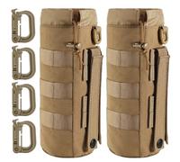 MUCHER 2 Pack Tactical Water Bottle Pouch Molle Bottle Holder Military Bottle Bag Bottle Container Carrier with 4 Hooks for Outdoor Hiking Hunting Camping Training (Khaki)