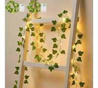 MUCHER 2M 20LED Ivy Fairy Lights with Battery Operated Fake Vines with Fairy Lights Artificial Ivy Garland for Home Kitchen Garden Office Wedding Wall Decor (2M 2Pack)