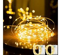 MUCHER 2PACK 50 Warm White Micro LED Battery Operated Copper String Fairy Lights 5M Garland Light Fairy String Lights for Wedding Balcony Wall Bedroom Home Decor (Warm White)
