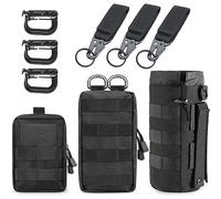 MUCHER 3 Pack Molle Pouches Tactical Waist Bags EDC Utility Pouch Waist Bag with 3 Hooks and 3 Keychains for Outdoor Hiking Hunting Camping Training Travelling (Black)