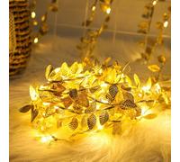 MUCHER 50 Warm White Micro LED Battery Operated Gold Leaf String Fairy Lights 5M Garland Light Ivy Fairy String Lights for Wedding Balcony Wall Bedroom Home Decor