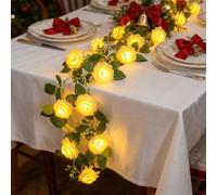 MUCHER Artificial Vine Garland Lights 1.5M 10 Rose Flower Vines Fairy Lights Battery Operated for Ceremony Home Wedding Arch Party Decoration