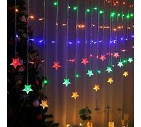 MUCHER Curtain Lights Indoor, 2m×0.7m 48LED Tangle-Free Star Curtain Fairy Light with Remote & Timer, USB Plug in 8 Modes Hanging Twinkle Star String Lights for Bedroom Christmas Wedding (Multicolor)