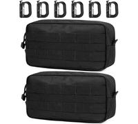 MUCHER EDC Pouch Molle Pouches Tactical Waist Bag Utility Waist Pack with 6 Hooks for Outdoor Hiking Hunting Camping Training (B-Black-2 PCS)
