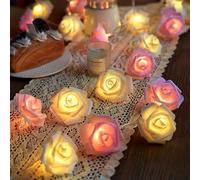MUCHER Rose Fairy String Lights 3M 20 Indoor Decorative Flower String Fairy Lights with Timer Blossom Lights for Valentine's Day Wedding Home Outdoor Anniversary Party Decorations (White & Pink)