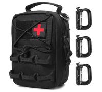 MUCHER Tactical First Aid Pouch IFAK Molle First Aid Waist Bag Medical Molle Pouch Small General Survival Utility Bag with 3 Hooks for Outdoor Hiking Hunting Camping Training (Black)