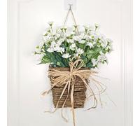 MuchLuckystar 2024 Spring Artificial Daisy Hanging Basket, 35x20cm Fake Flower Garland with Silk Scarf for Home Door Living Room Bedroom Office Decor
