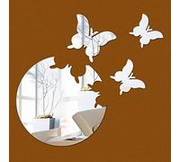MuchLuckystar Acrylic Butterfly Mirror Wall Stickers Set, Silver Round and Shaped Decor for Home Room Decoration, to Apply with Included Points, 18cm
