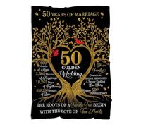 MUCHNEE 50th Anniversary Blanket Gifts, Gift for 50th Wedding Anniversary, 50 Golden Wedding Anniversary Couple Gifts for Husband Wife Dad Mom Grandparents Blanket Throws 60"x50", 50 Years of Marriage