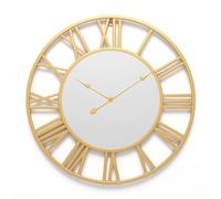 muchoose Wall Clocks Mirror Clock Roman Numerals Metal Simple Home Furnishings Silent Creative Clock Iron Hanging Clock for Home Office Living Room Bedroom Decoration(Gold,50C)