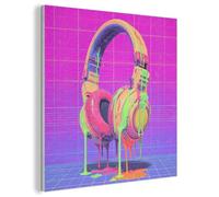 MuchoWow© Acoustic Wall Panels 80x80 cm Soundproof Noise Cancelling Room Treatment Felt Boards For Walls Sound Proofing Panel Accessories Beats - Neon - Paint - Headset
