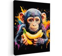 MuchoWow© Canvas Wall Art 12"x16" / 30x40 cm Decor Hanging Pictures for Living Room Canvus Artwork Deco Walls Monkey - Graffiti - Colourful - Bananas - Modern