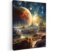 MuchoWow© Canvas Wall Art 12"x16" / 30x40 cm Decor Paintings Print framed on Canvas Pictures for Hallway Mountains - Planet - Space - Stars