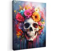 MuchoWow© Canvas Wall Art 12"x16" / 30x40 cm Decor Paintings Prints framed on Canvas Decorations Wallart Skull - Flowers - Death's Head - Colourful