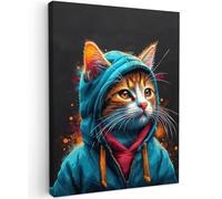 MuchoWow© Canvas Wall Art 12"x16" / 30x40 cm Decor Prints for Living Room Decorative Canvases Hall Artwork Graffiti - Cat - Black - Coat - Banksy