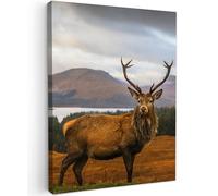 MuchoWow© Canvas Wall Art 12"x16" / 30x40 cm Home Decor Paintings for Living Room Decorations Gifts Hallway Deer - Mountain - Water - Landscape - Animals - Trees