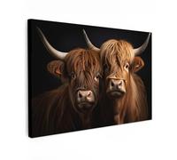 MuchoWow© Canvas Wall Art 12"x8" / 30x20 cm Decor Paintings Print framed on Canvas Pictures for Hallway Scottish Highlander - Calves - Black - Cow