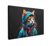 MuchoWow© Canvas Wall Art 12"x8" / 30x20 cm Decor Prints for Living Room Decorative Canvases Hall Artwork Graffiti - Cat - Black - Coat - Banksy