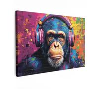 MuchoWow© Canvas Wall Art 12"x8" / 30x20 cm Home Decor Paintings for Living Room Decorations Gifts Hallway Graffiti - Chimpanzee - Street art - Headphones - Monkey - Banksy