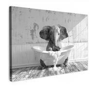 MuchoWow© Canvas Wall Art 120x80 cm Decor Paintings Prints framed on Canvas Decorations Wallart Elephant - Vintage - Black and white - Animals - Bathtub