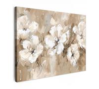 MuchoWow© Canvas Wall Art 16"x12" / 40x30 cm Decor Hanging Pictures for Living Room Canvus Artwork Deco Walls Flowers - Watercolor - Beige - Art