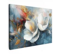 MuchoWow© Canvas Wall Art 16"x12" / 40x30 cm Decor Paintings Print framed on Canvas Pictures for Hallway Flowers - White - Gold - Art - Abstract