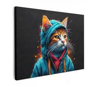 MuchoWow© Canvas Wall Art 16"x12" / 40x30 cm Decor Prints for Living Room Decorative Canvases Hall Artwork Graffiti - Cat - Black - Coat - Banksy