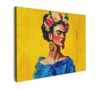 MuchoWow© Canvas Wall Art 16"x12" / 40x30 cm Decor Prints for Living Room Decorative Canvases Hall Artwork Frida Kahlo - Woman - Yellow - Blue - Flowers