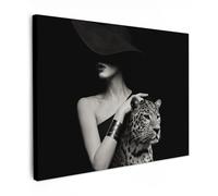 MuchoWow© Canvas Wall Art 16"x12" / 40x30 cm Decor Prints for Living Room Decorative Canvases Hall Artwork Woman - Leopard - Luxury - Black - White - Animal