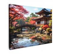 MuchoWow© Canvas Wall Art 16"x12" / 40x30 cm Home Decor Paintings for Living Room Decorations Gifts Hallway Japanese garden - River - Trees - Nature - Japan