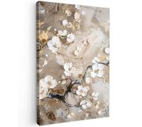 MuchoWow© Canvas Wall Art 16"x24" / 40x60 cm Decor Hanging Pictures for Living Room Canvus Artwork Deco Walls Flowers - White - Gold - Beige - Luxury