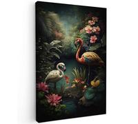 MuchoWow© Canvas Wall Art 16"x24" / 40x60 cm Decor Paintings Print framed on Canvas Pictures for Hallway Flamingo - Flowers - Jungle - Birds - Nature