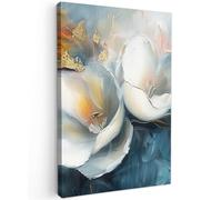 MuchoWow© Canvas Wall Art 16"x24" / 40x60 cm Decor Paintings Print framed on Canvas Pictures for Hallway Flowers - White - Gold - Art - Abstract