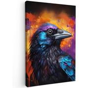 MuchoWow© Canvas Wall Art 16"x24" / 40x60 cm Decor Prints for Living Room Decorative Canvases Hall Artwork Bird - Crow - Graffiti - Black - Animals