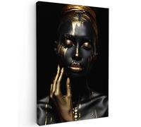 MuchoWow© Canvas Wall Art 16"x24" / 40x60 cm Home Decor Paintings for Living Room Decorations Gifts Hallway Woman - Abstract - Black - Gold - Portrait
